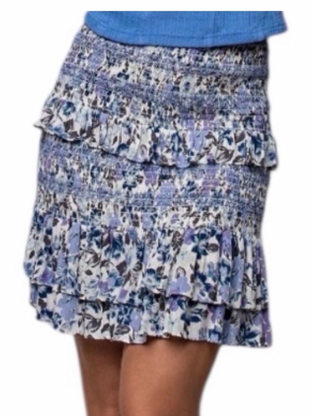 easel Lavender and Blue Floral Tiered Mini Skirt